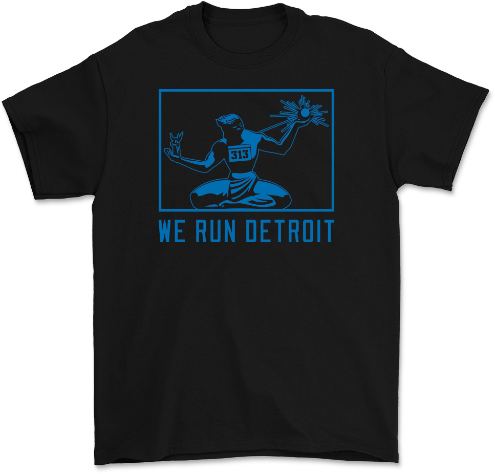 We Run Detroit T-Shirt Black and Honolulu Blue
