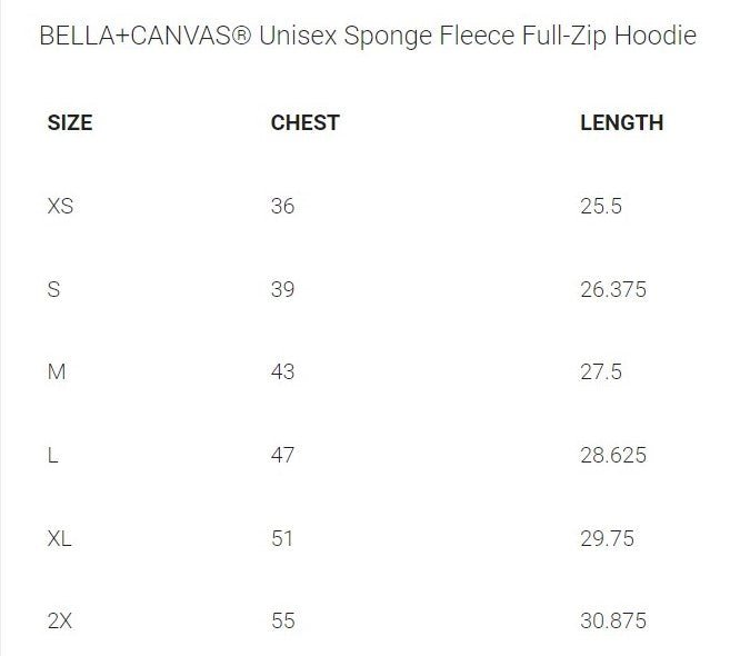BELLA+CANVAS Unisex Sponge Fleece Full-Zip Hoodie - GBXC - Bauman's Running & Walking Shop