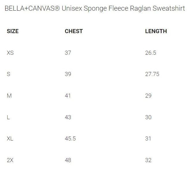 NEW!!! BELLA+CANVAS Unisex Sponge Fleece Raglan Sweatshirt - GFAC - Bauman's Running & Walking Shop