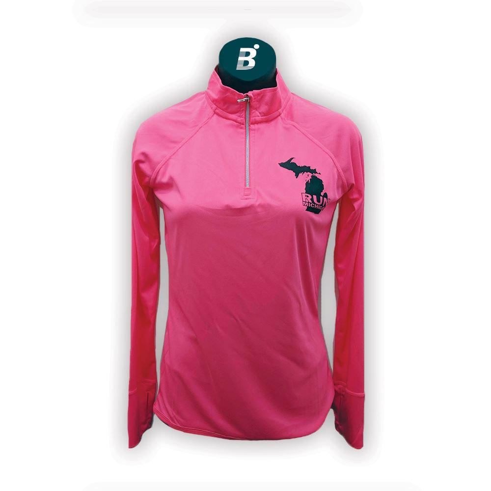 Women's Pink Quarter Zip Long Sleeve - Bauman's Running & Walking Shop