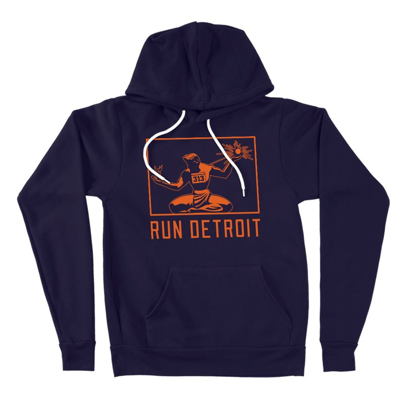 Run Detroit Hooded Sweatshirt Navy and Orange