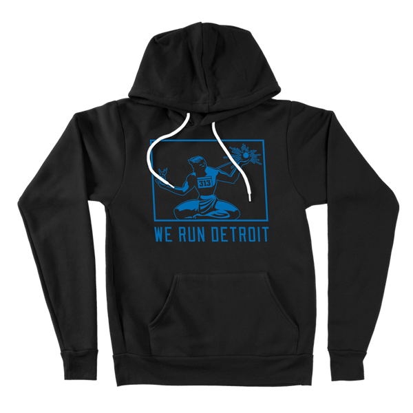We Run Detroit Hooded Sweatshirt Black and Honolulu Blue