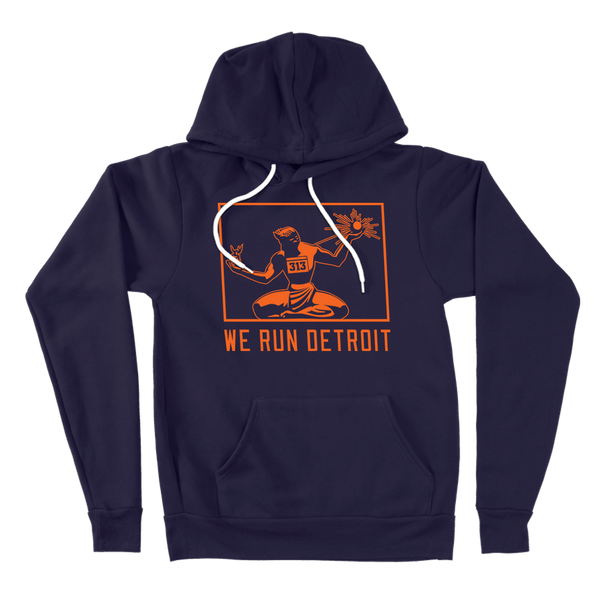 We Run Detroit Hooded Sweatshirt Navy and Orange