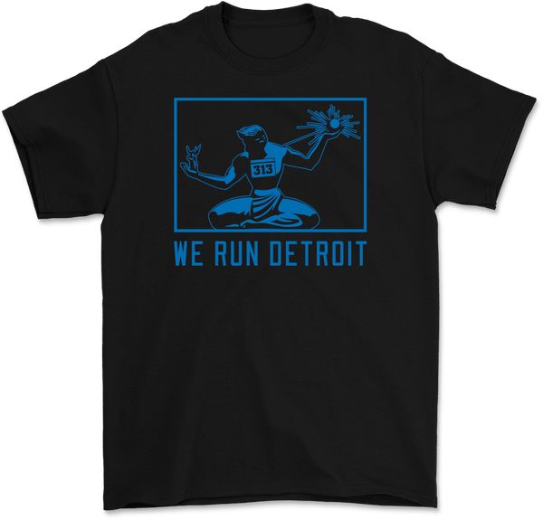 We Run Detroit T-Shirt Black and Honolulu Blue