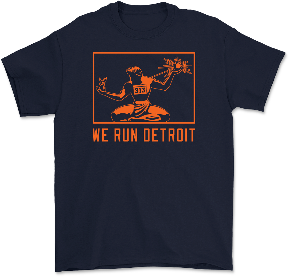 We Run Detroit T-Shirt Navy and Orange