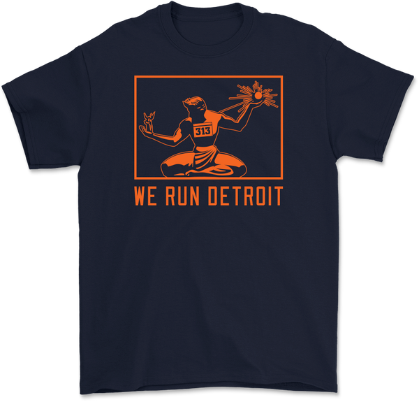 We Run Detroit T-Shirt Navy and Orange