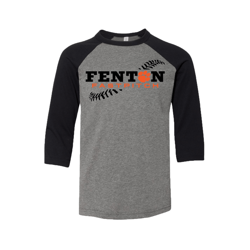 Fenton Fastpitch - Deep Heather & Black - 3/4 Unisex Baseball Tee - Bauman's Running & Walking Shop