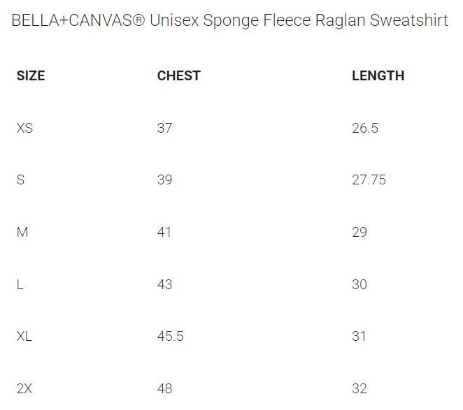 LFXC - BELLA+CANVAS Unisex Sponge Fleece Raglan Sweatshirt - BDXC23 - Bauman's Running & Walking Shop