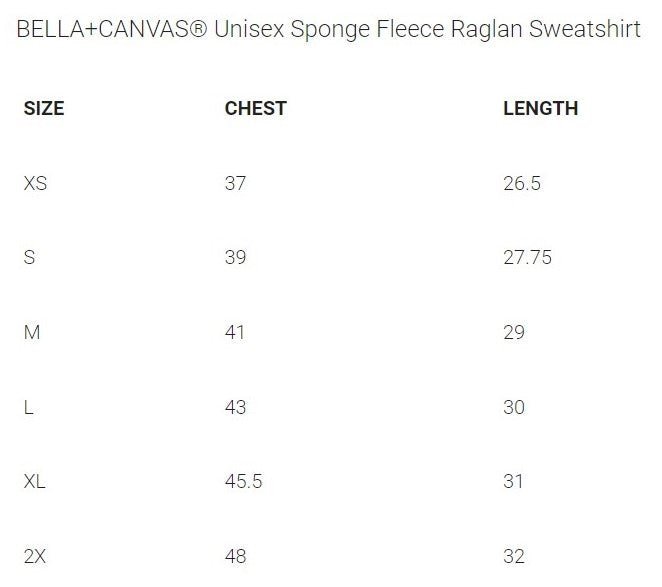 NEW!!! BELLA+CANVAS Unisex Sponge Fleece Raglan Sweatshirt - GFAC - Bauman's Running & Walking Shop