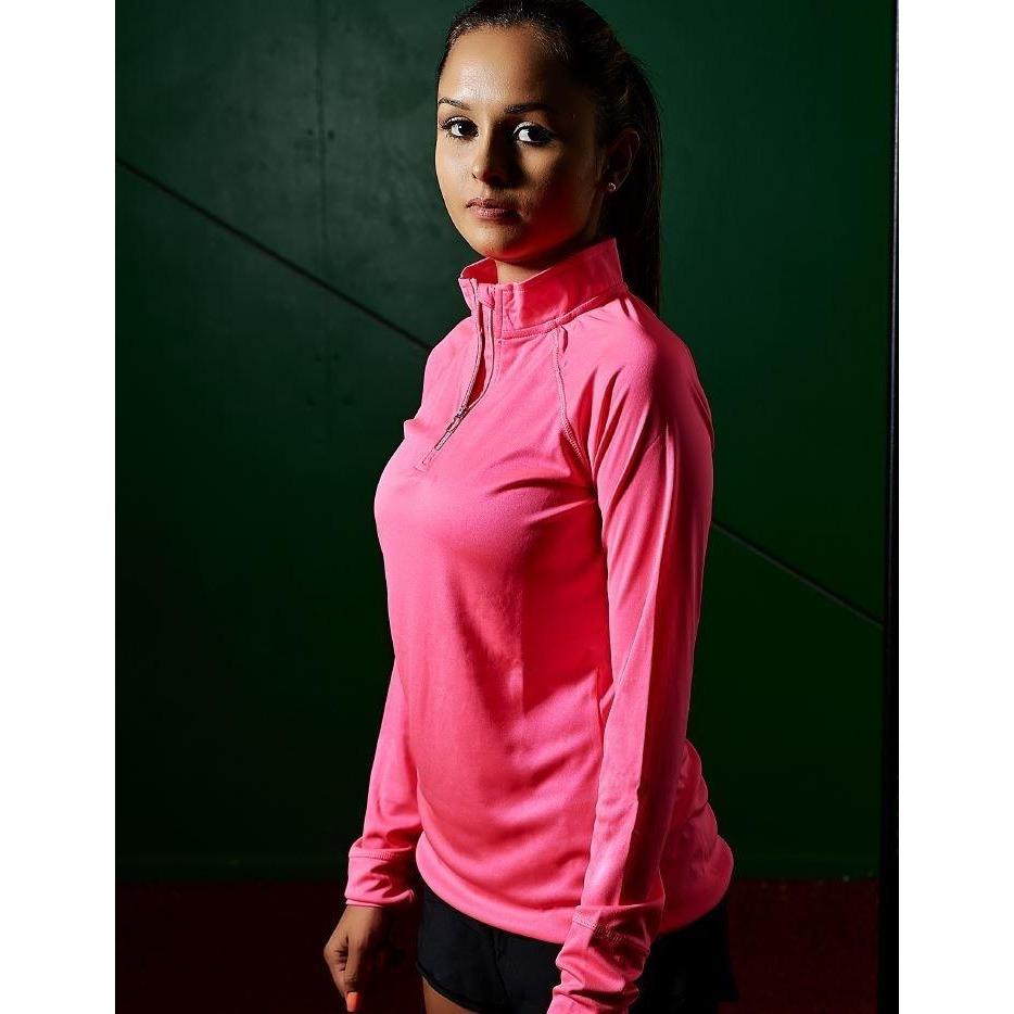 Women's Pink Quarter Zip Long Sleeve - Bauman's Running & Walking Shop